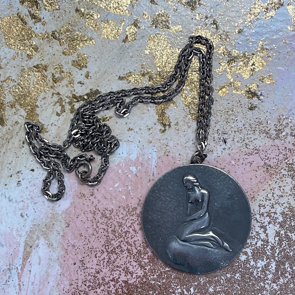 Vintage Jorgen Jensen Little Mermaid Women's Pewter Pendant Stamped Denmark